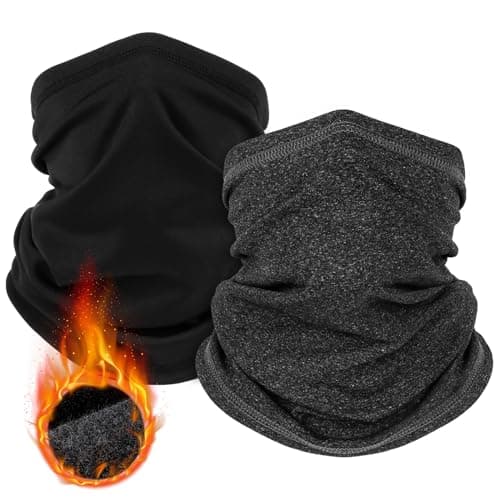 HEGGCOOE 2 Pack Winter Neck Warmer Snood for Men & Women,Windproof Fleece Neck Gaiter Face Covering Mask Scarf for Cold Weather Sport Motorcycle Skiing Running Cycling (Black+grey)