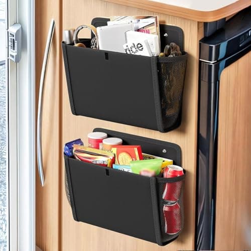Etomvoop 2pc Campervan Door Storage Organizer Wall Mounted Hanging Bag with Large Pockets Organiser Solutions for RV Van Motorhome Camper Kitchen Office Camping Accessories Black Basket