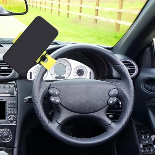 Lurrose Yellow Adjustable Steering Wheel Mobile Phone Holder Car Mount Quick Hook Design Cellphone Stand Compatible with Various Smartphones — view 4
