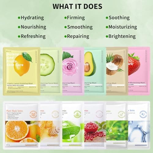 12 Pack Face Masks Skincare, Sheet Face Masks Spa Gifts for Teens Girls Women, Hydrating Face Sheet Mask, Beauty Face Mask Set Gifts for Kids Teens Girls Birthday Sleepovers Pamper Party — view 3