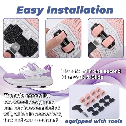 Mateju Kids Roller Skate Shoes for Boys Girls, Skateboarding Skates Outdoor Parkour Shoes Retractable 4 Wheels Unisex Teenager Children Sports Walking Running Sneakers Shoes Pink — view 6
