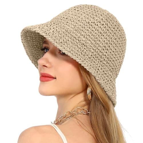Women Handmade Straw Hat Wide Brim Beach Travel Protection Summer Cap with SPF 50+, Beige., One Size — view 2