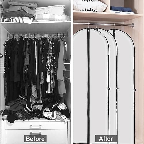 3 Pack Long Dress Covers Garment Storage Bags, 180cmx60cm Wedding Dress Covers for Storage and Travel, Full Length Foldable Washable Clothes Cover with Handles, for Gowns, Coats, Suit Carrier, White — view 4