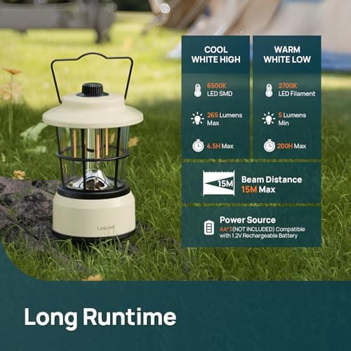 Linkind Camping Light Battery Powered, Retro Style Dimmable Warm White and Daylight Waterproof Camping Lamp, Up to 200H Run Time, Portable Atmosphere Tent Lights for Indoor & Outdoor Use, 4 Pack — view 2