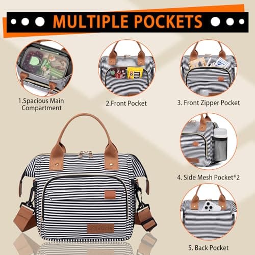 TuErCao Small Lunch Bag Lightweight Mini Insulated Lunch Box for Women Work Portable Soft Cooler for Picnic Travel Road Trips, Loncheras para Mujer, Stripes — view 3