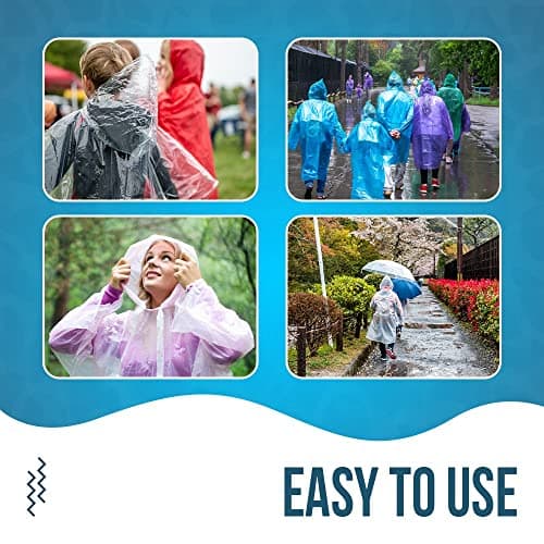 Ember Rock Disposable Rain Poncho - 12 Pack Waterproof Emergency Raincoats - Hood & Sleeves - Men & Women (UK, Alpha, One Size, Regular, Regular, 12 Pack) — view 3