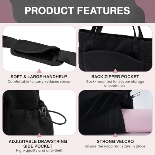 Tawd Yoga Mat Bag with Wet Pocket, 2-in-1 Yoga Mat Carrier & Everyday Tote Bag for Women Men, Large Gym Bag for Pilates Mat, Workout, Travel, Office, Lightweight Shoulder Bag (Black) — view 5