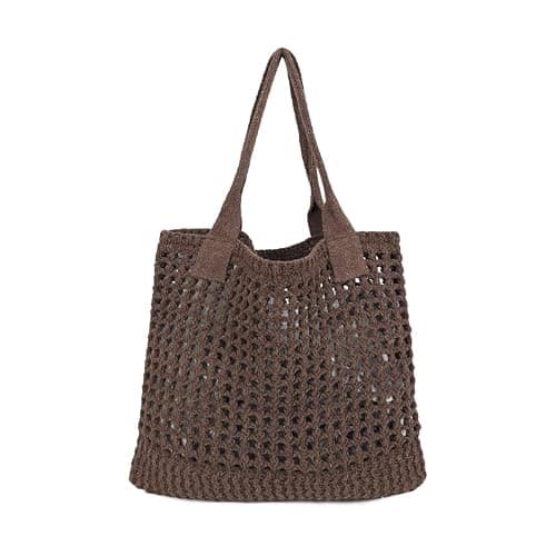ENBEI Womens Large Beach Tote Bags Shoulder Handbags knit bag Tote bag aesthetic for Beach Crocheted tote cute Tote bags, Coffee, L — view 4