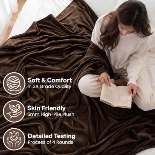 Oxford Homeware Fleece Blanket Sofa Throw Cuddly Reversible Soft Throws for Bed, Couch, Settee, Travel Lightweight and Breathable Blanket fit All Season (Brown, Throw/Single) — view 2