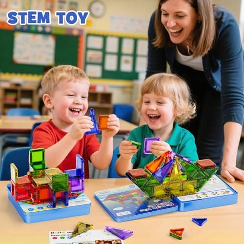Magnetic Tiles Travel Set for Kids: 60pcs Classic Tin Case Building Fun — view 3
