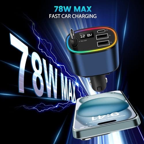 Canareen 4-in-1 Retractable Car Charger 78W Fast for iOS Android (Blue) — view 2