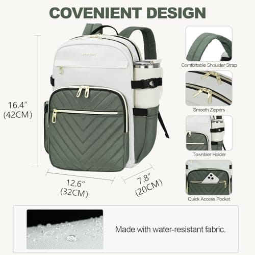 VANKEAN 15.6 Inch Laptop Backpack Women Work Laptop Bag College Army Green — view 6