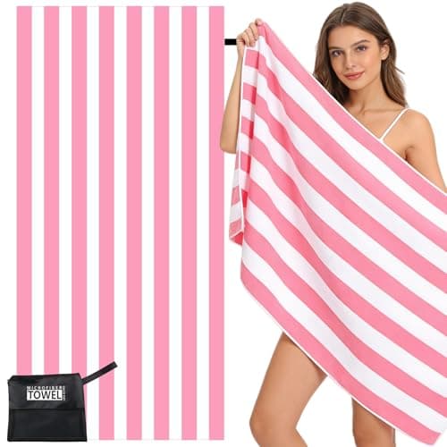 Large Microfibre Beach Towel for Adults with Bag 160x90cm,Pink Quick Dry Beach Towel with Double Sided,Lightweight Beach Microfiber Towels for Travel Drying Gym Yoga Sports Swim Towel for Women Men