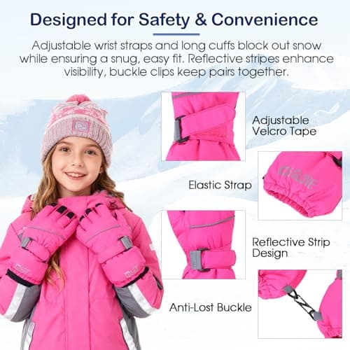 PONCEAU Kids Waterproof Gloves，kids Ski Gloves Warmest and Breathable Children Snow Gloves Boys & Girls Thermal Gloves for Skiing, Snowboarding and Winter Outdoor Sport — view 6