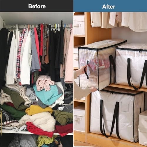Clear Plastic Storage Bags,95L Clothes Storage Bag with Zipper Closet Organizer,Large Moving Bags With Heavy Duty Handles & Zips for Clothing, Blankets, Duvet, Pillow-1 Pack — view 5