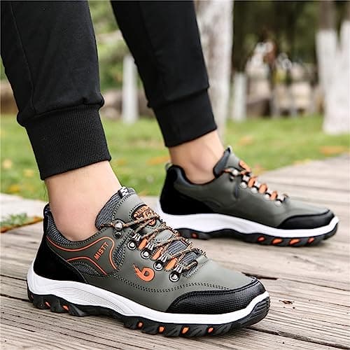 JiuQing Men's Hiking Shoes Low Rise Outdoor Travel Shoes Lightweight Casual Camping Walking Sneakers,Green,10 UK — view 5