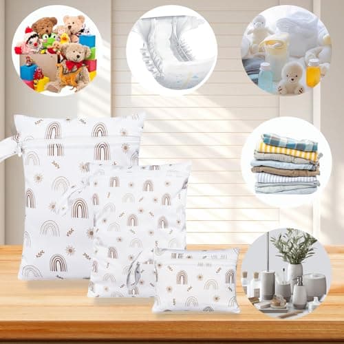 GIEEU 3 Pcs Wet Bag, Reusable Nappy Bags,Waterproof Wet Dry Bag,Diaper Cloth Bags with Zipper for Baby Travel Beach Camping Gym Swimming — view 5