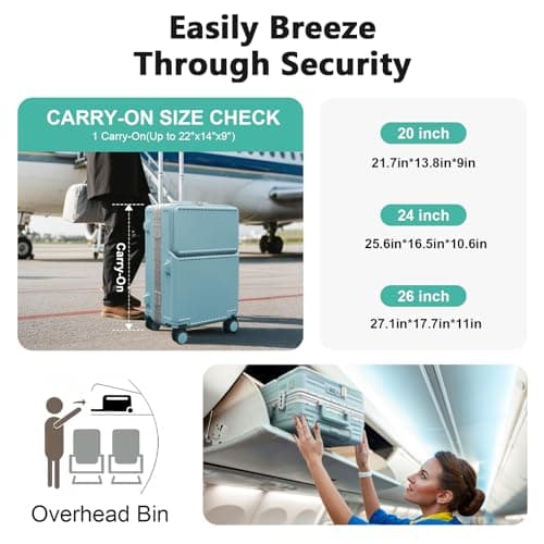 AIWEINY Suitcase Carry-on Luggage Spring-Summer Travel Airline Approved with TSA Lock 360° Wheel PC Hard Shell and Aluminum Frame Pressure-Resistant (Upgraded Blue 20) — view 6