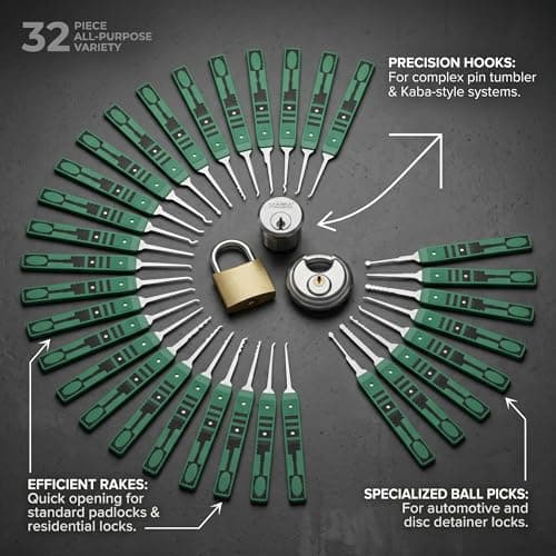 Non Slip Green Rubber Grip Lock Pick Set with Multi Shape Stainless Picks Auxiliary Tension Tools Credit Card Style Picks for Novice Locksmith Hobby Training and Household Mechanical Lock Learning — view 4