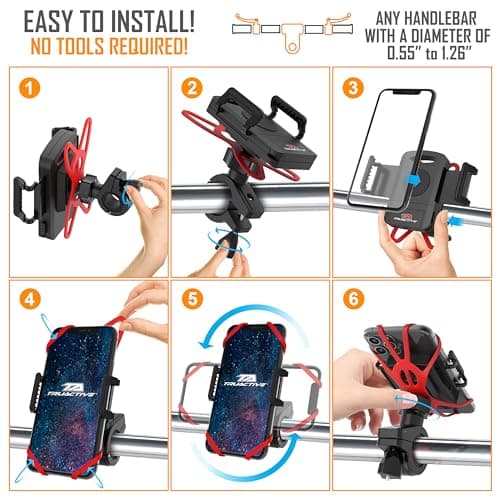 TruActive Premium Bike Phone Mount Holder | Universal Cell Phone Mount for 4"-7" Phones | Includes 6 Reusable Color Bands | Tool Free Handlebar Mount for Bicycle, Motorcycle, Electric Scooter, ATV — view 5