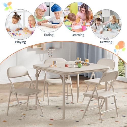 Aptliton 3-Piece Kids Folding Table and Chairs Set, Beige — view 5