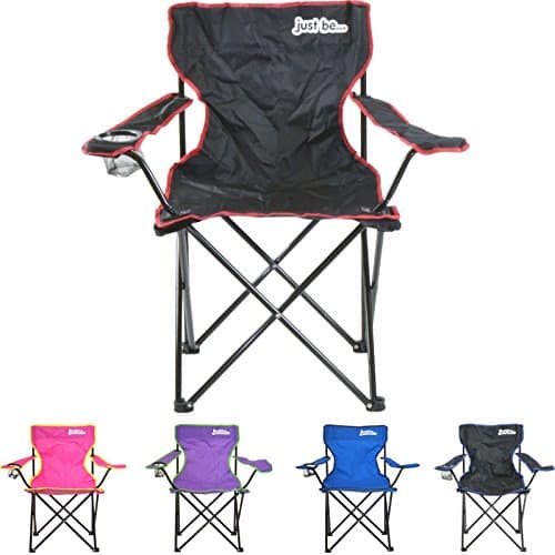just be... Camping Chair – Lightweight, Foldable & Portable Outdoor Seat with Armrests, Cup Holder & Carry Bag | For Adults & Kids | Garden, Beach, Festival & Fishing – Black/Red Trim — view 5