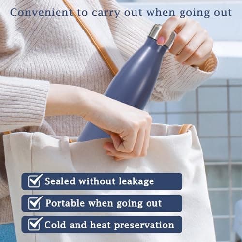 Insulated Water Bottle, 500ml Stainless Steel Thermal Flask, Vacuum Insulated Flask for Hot & Cold Drinks, Leak-Proof Thermal Metal Drinking Water Bottles for Kids, Gym, Sports, Travel (Blue) — view 3