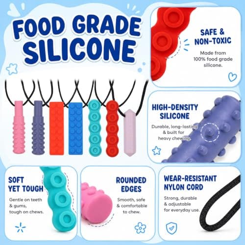 KASURE 7PCS Sensory Chew Necklaces for Kids, Multi-Shape Silicone Chew Toys — view 3
