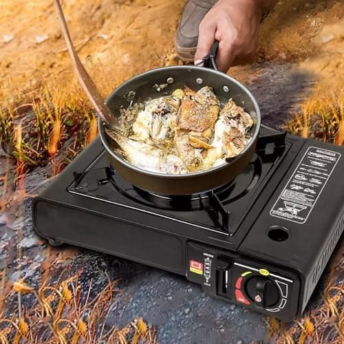 Portable Camping Gas Cooker Single Burner Stove Enamel Pan Holder BBQ Caravan Outdoor EN417 Compliant Premium Camping Stove with Automatic Ignition System & Heat Control (Stove + 8 Gas Cans) — view 6