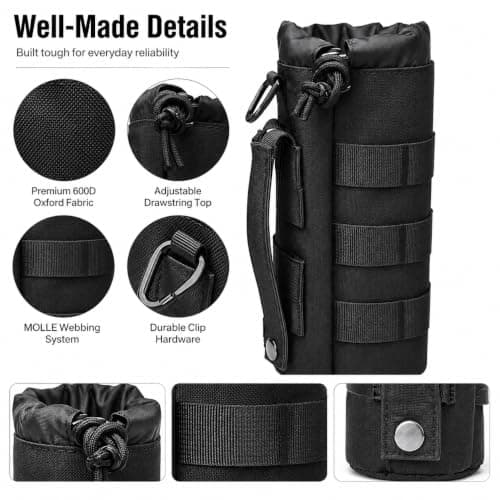 1pcs Molle Water Bottle Pouch, 24x10cm Bottle Holder Adjustable Drawstring — view 2
