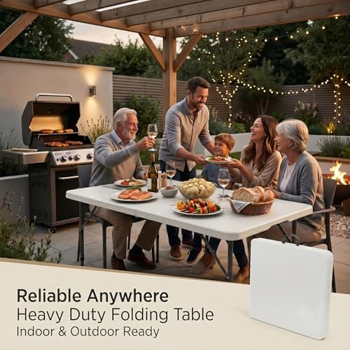 HomlyPro Heavy Duty 4FT Folding Table 120x60cm, White, Plastic Folding Desk Portable as Camping Table, Picnic, BBQ, Garden Outdoor and Indoor Utility Surface — view 6