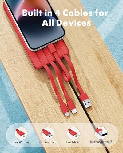 Charmast Power Bank with Built in Cables X 4, 10000mAh Portable Charger — view 2