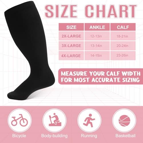 Zuimei 3 Pairs 20-30 mmHg Plus Size Compression Socks for Women Men 3XL — view 3