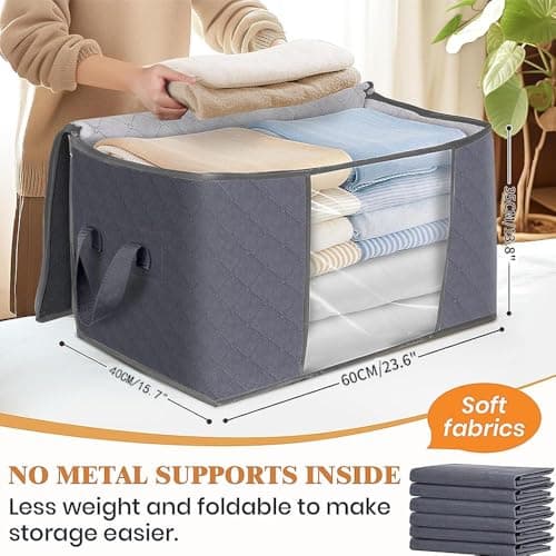 Gziztx 6 Pack 90L Storage Bags, Large Capacity Clothes Storage Boxes with Lid and Zipper, Foldable Clothes Packing Boxes with Reinforced Handle Breathable Thick Fabric for Clothing, Bedding, Blankets — view 5