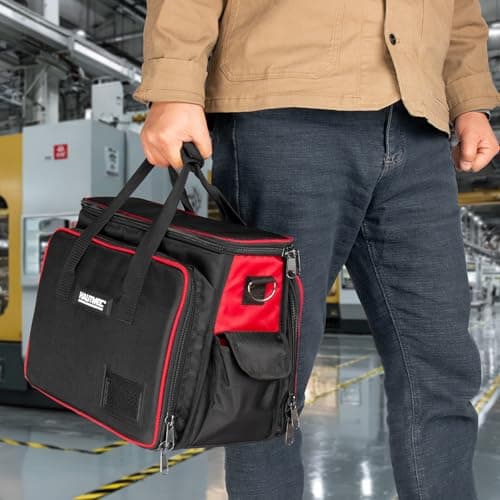 HAUTMEC Heavy-Duty Technician Tool Bag, 42-Pocket 1680D Tool Tote with Laptop Compartment, Water-Resistant Hard Base, Padded Shoulder Strap for Electricians, HVAC, IT & Maintenance – HT0408 — view 5