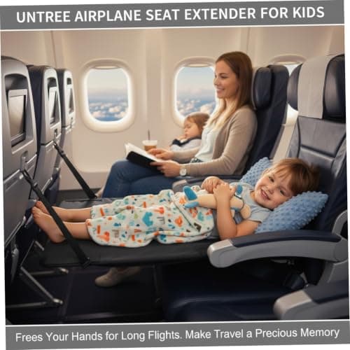 Toddler Airplane Bed, Airplane Seat Extender for Kids with Blanket, Portable Travel Sleeper with Plush Flannel & Storage Bag, Black, 31.5x18in.. — view 3