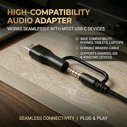 Zollexa Wired Over-Ear Headphones, Mic, 3.5mm Jack, USB-C Adapter, Black — view 3