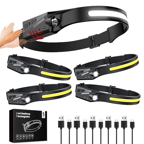 5 Packs LED Headlamp Rechargeable HeadLamps for Adults, 5 Modes Head Light Sensor Mode 230° Wide Beam IPX4 Headlight Waterproof Camping Accessories Gifts for Hiking Running Repairing Fishing Cycling