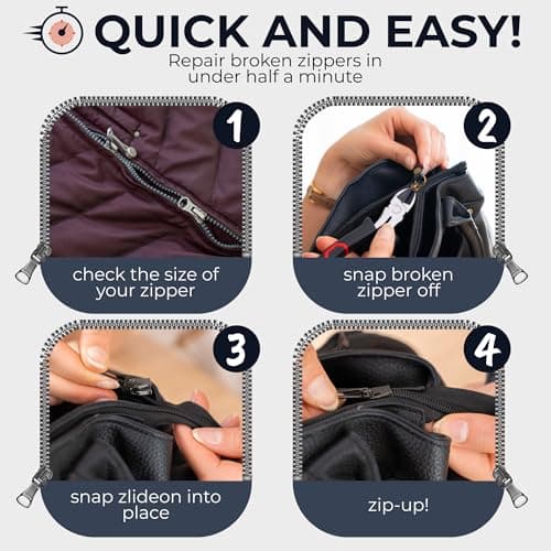 Zlideon Universal Zipper Repair Kit for Plastic, Metal Zippers- 3pcs Silver — view 3