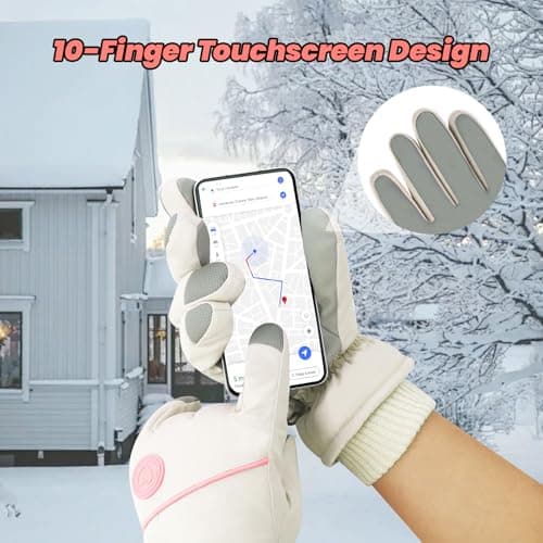 Feelorna Ski Gloves for Women, Winter Thermal Touchscreen Waterproof Gloves with Adjustable Wristband, Plush Lining Windproof Warm Snowboard Snow Glove for Skiing Cycling Running (beige) — view 4