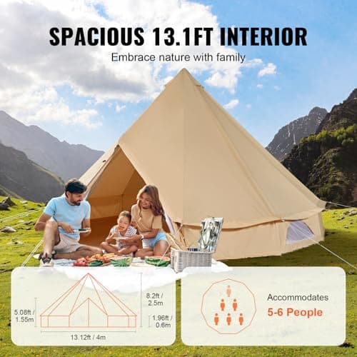 VEVOR Canvas Bell Tent, 4 Seasons 4 m/13.12 ft Yurt, Canvas for Camping with Stove Jack, Family Camping Outdoor Hunting Party — view 5
