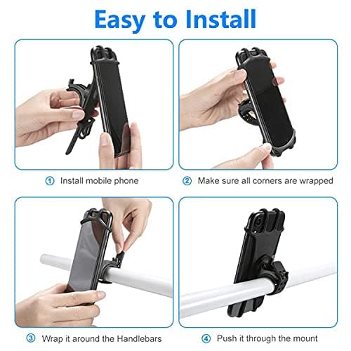 VOVIGGOL Bike Phone Mount 2 Pack, Universal Motorcycle Phone Holder for Bike, 360°Rotation Silicone Bicycle Phone Holder Handlebar Phone Mount Compatible with iPhone 12 11 Pro, Samsung — view 5