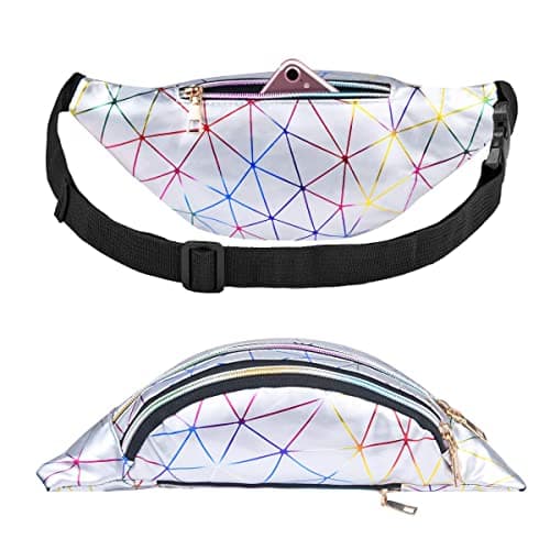 flintronic Waist Bag, Holographic Fanny Pack with PU Leather, Shiny Belt Bag Festival Rave Bumbags for Ladies Travel Party Sports Running Hiking(Silver)(1 Business Card Holder Include) — view 5