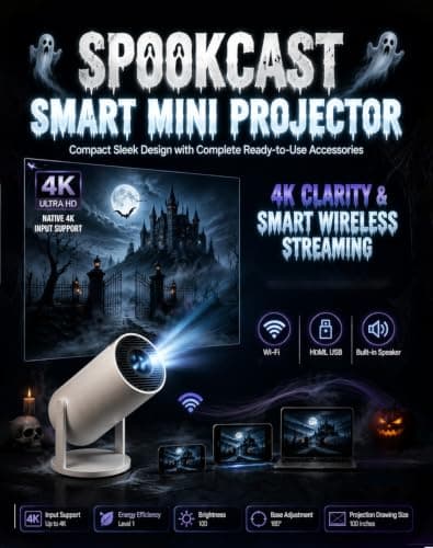 Spookcast Projector – 4K Autofocus Mini Projector with 180° Rotation — view 6