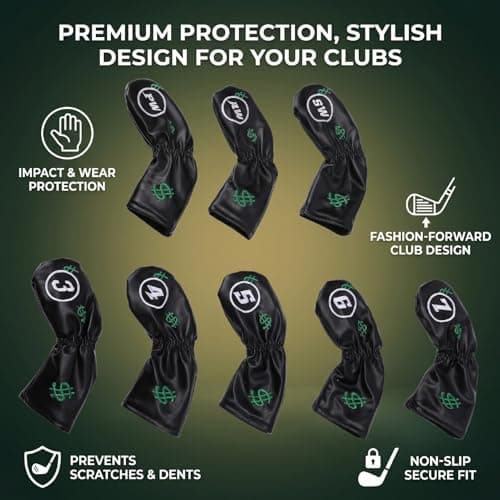 Omquot Golf Club Cover - Lightweight Stylish Golf Bag Protection - Travel Cloth Cover - 10 Pack (Black) — view 4
