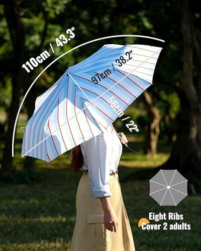 Chakipee Compact Travel Umbrella Windproof Strong- Automatic Folding Umbrellas for Wind and Rain, Portable 210T Fabric 97cm Span - 8 Ribs Stripe Pattern for Men and Women — view 3