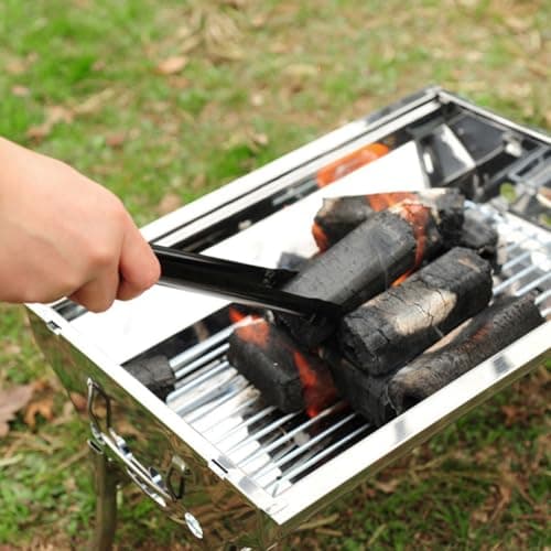 Angoily 4pcs Ergonomic Iron Charcoal BBQ Tongs with High Friction and Labour Saving Grip, for Backyard Barbecue and Camping Outdoor Charcoal Clamps and Barbecue Tools — view 6