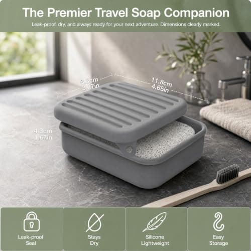 Travel Soap Case with Draining Layer, Silicone Soap Dish with Lid — view 2