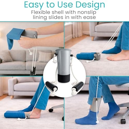 Vive Sock Aid Kit with Shoe Horn - Long Handled Remover for Men, Women, Senior - Adjustable Plastic Reach Assist - Stocking Helper Tool for Elderly, Pregnant, Diabetic - Travel Assistance Device — view 4