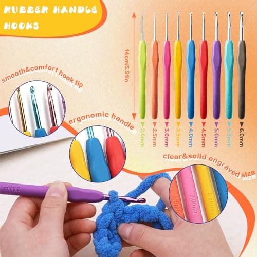 Crochet Kits for Beginners Adults,Crochet Hooks Set Includes Ergonomic Rubber & Metal Crochet Hooks, Knitting Accessories and Bag,UK Best Starter Beginners Crochet Kit and DIY Knitting Crochet-Pink — view 3